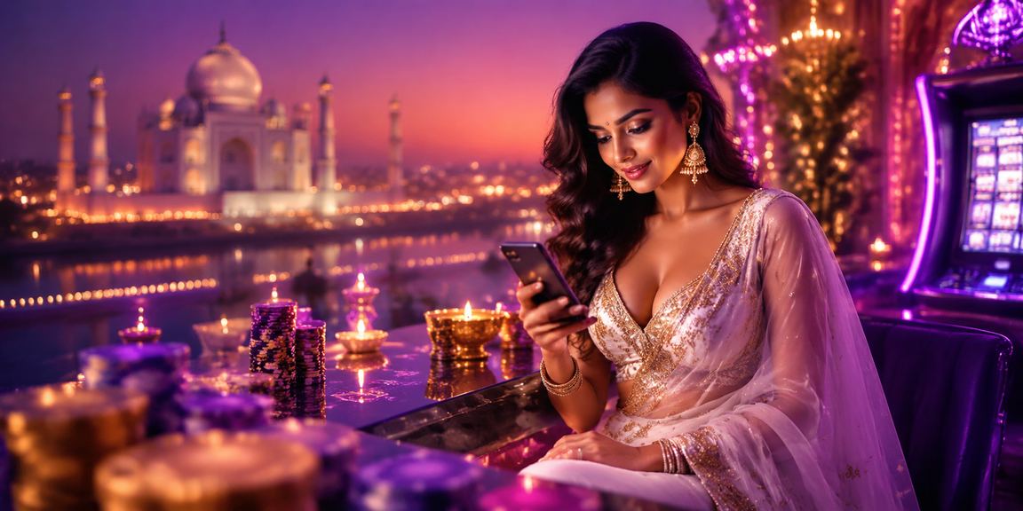Mobile casino user at famous Taj Mahal tourist site