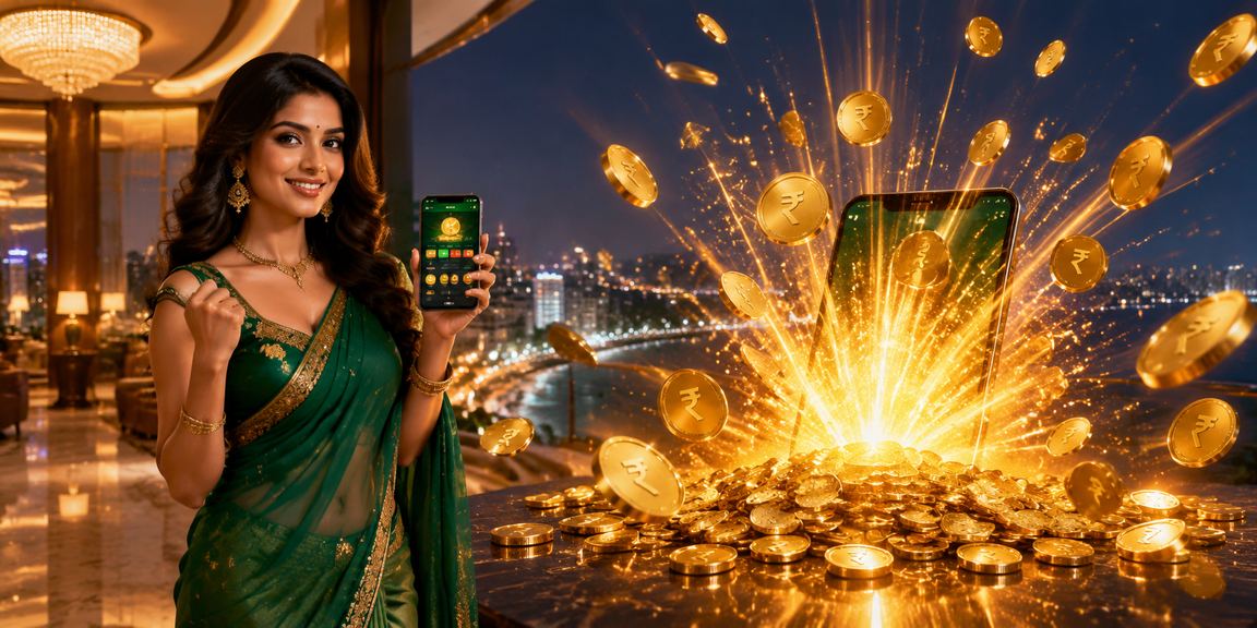Young Indian woman enjoying mobile Andar Bahar casino app in Bandra, Mumbai