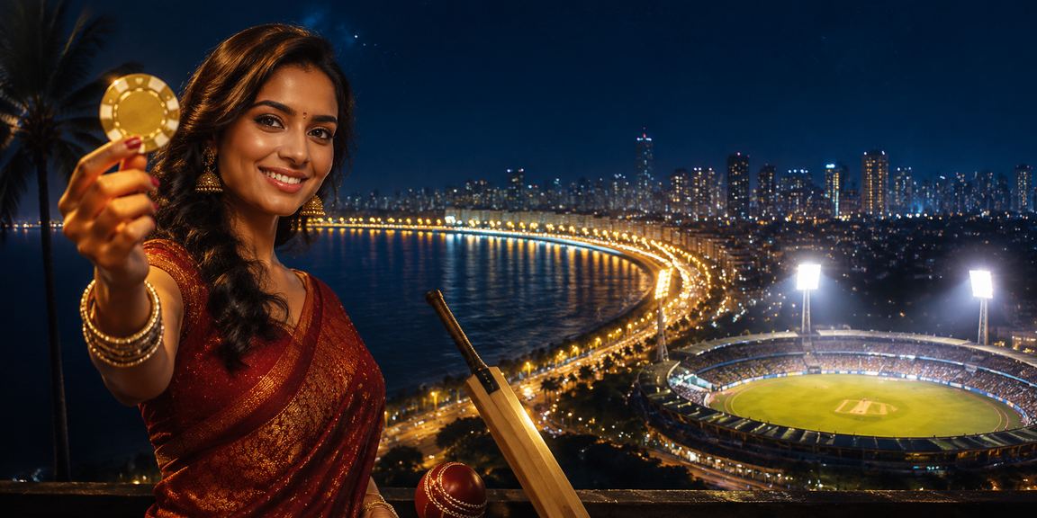 Marine Drive view with cricket betting neon signs